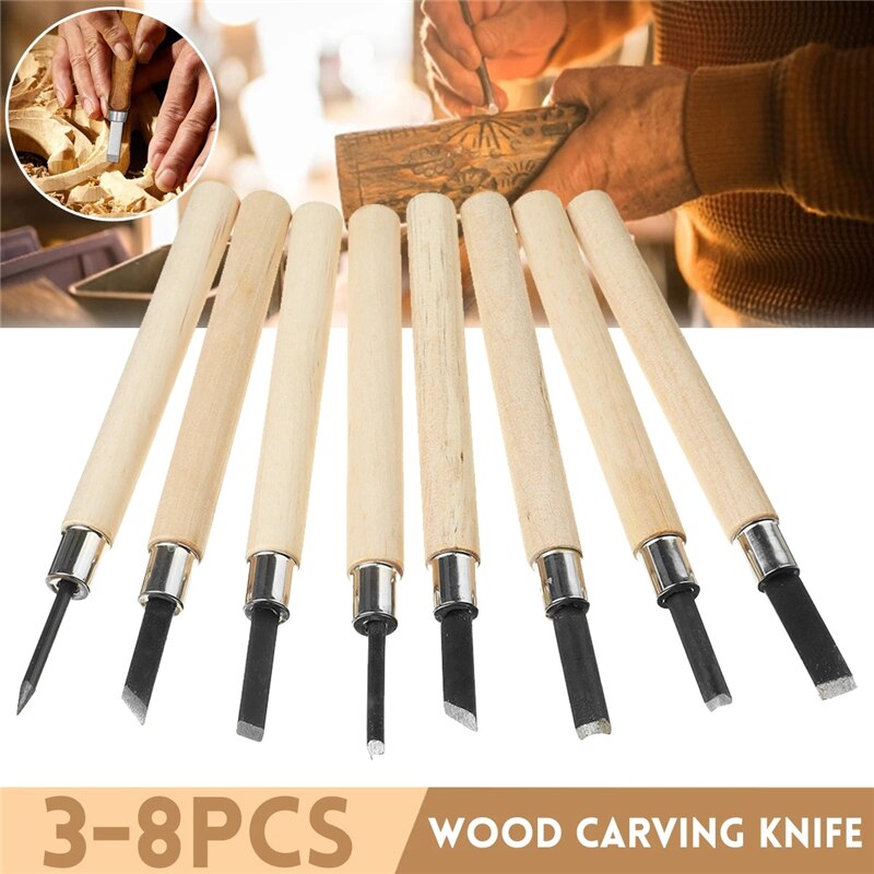 3/4/5/6/8Pcs Houtsnijwerk Tool Beitel Mes Set Houtsnijwerk Kit Houtsnede Craft carving Schrijnwerker Guts Hand Tool