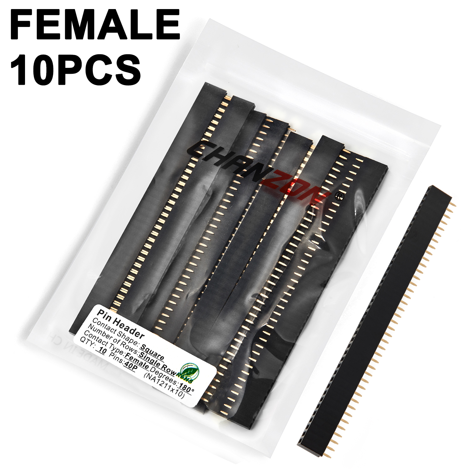 2 3 4 5 6 8 10 12 15 20 40 Vrouwelijke Pin Header Socket Vergulde Soldeerloze Enkele Rij Pinheader 2.54mm Connector voor PCB: WHITE