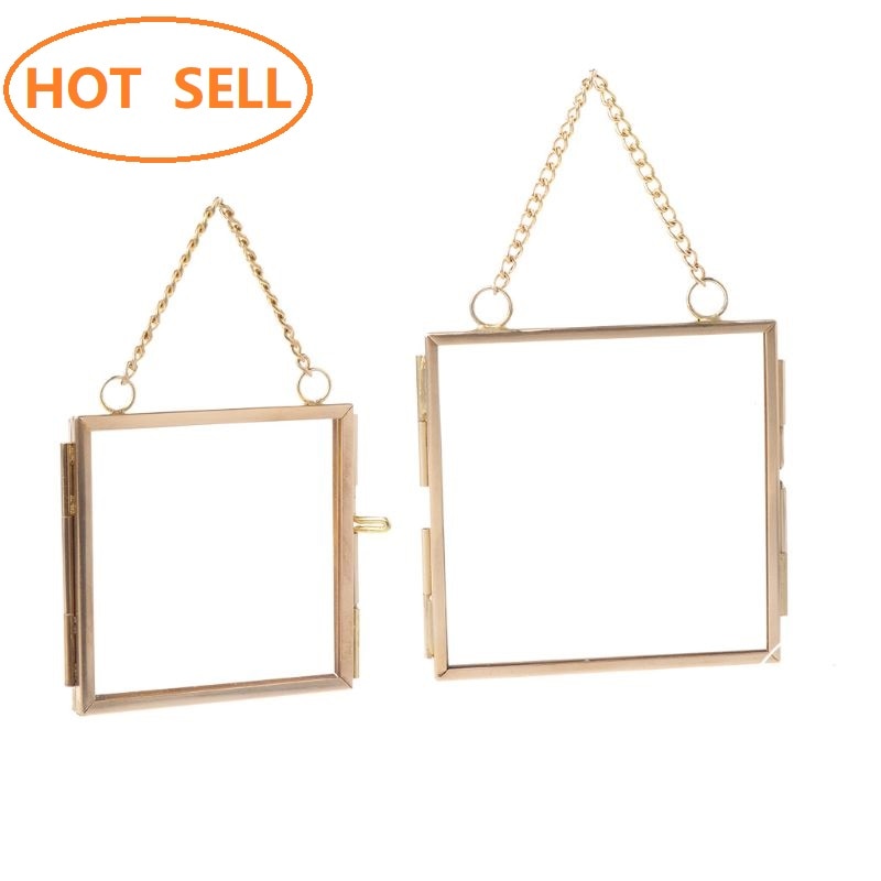 DIY Chain Retro Metal Photo Frame High Translucent Glass Photo Frame Specimen Folder 2 Size Optional