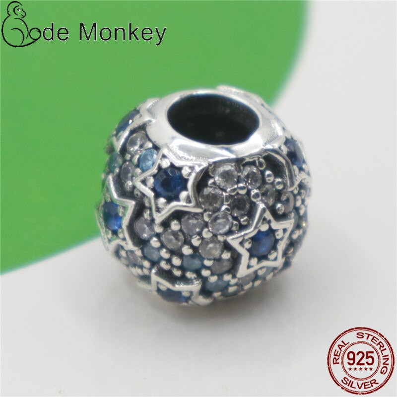 CodeMonkey claro CZ estrella azul alivio Ajuste Original 3mm pulsera y cuelga Plata de Ley 925 100% auténtica joyería CMS1541
