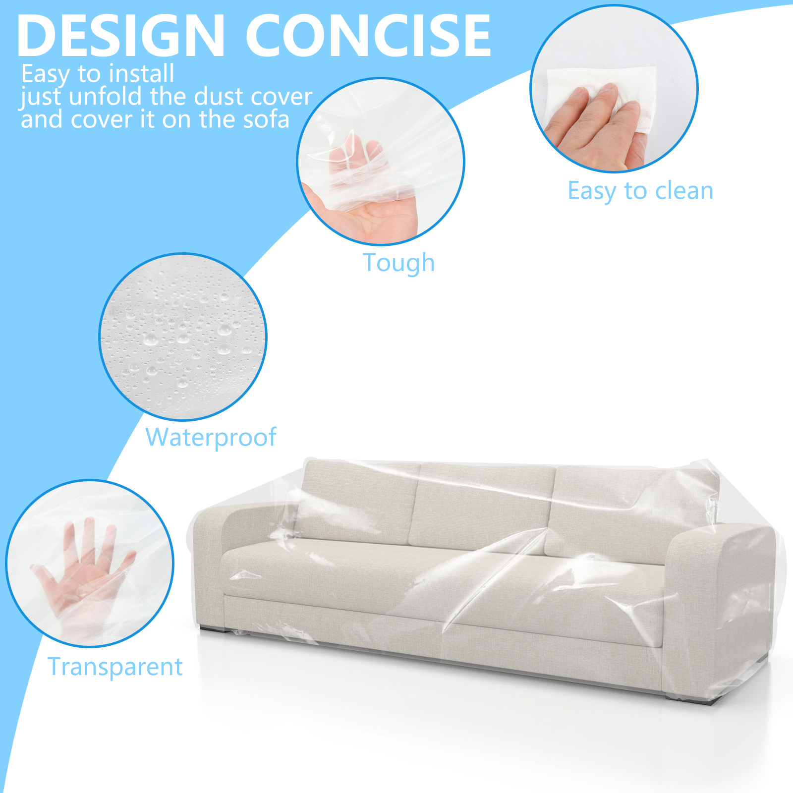 Funda de sofá de plástico para mascotas, cubierta antipolvo impermeable, fundas transparentes de PE para muebles, fundas de sofá para protección contra las garras de perros y gatos