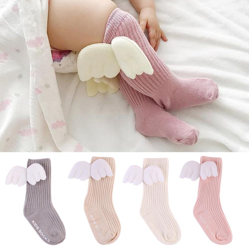 Newborn Baby Girls Socks Angel Wing Soft Cotton Kids Socks Toddlers Anti Slip Candy Color Toddler Children Short Socks For 0-4Y