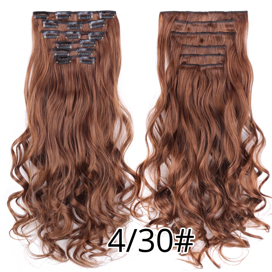 Leeons 16 clip in hair extensions hårtilbehør langt krøllet hår extension clip syntetisk varmebestandig fiber ombre farve: 4-30