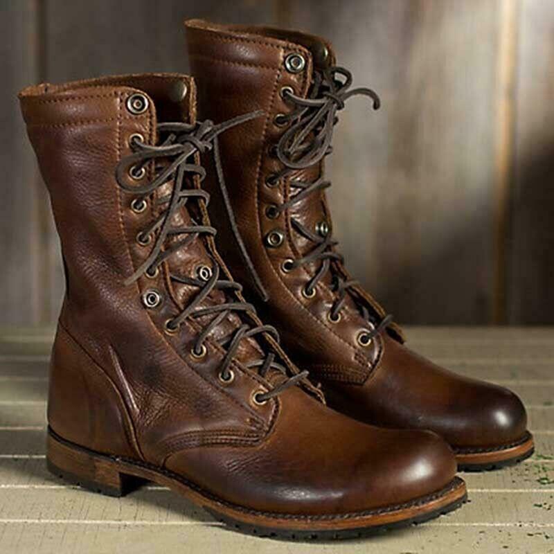 Homens punk motocicleta retro tornozelo botas de couro falso rendas até sapatos para o outono inverno hb88: 45
