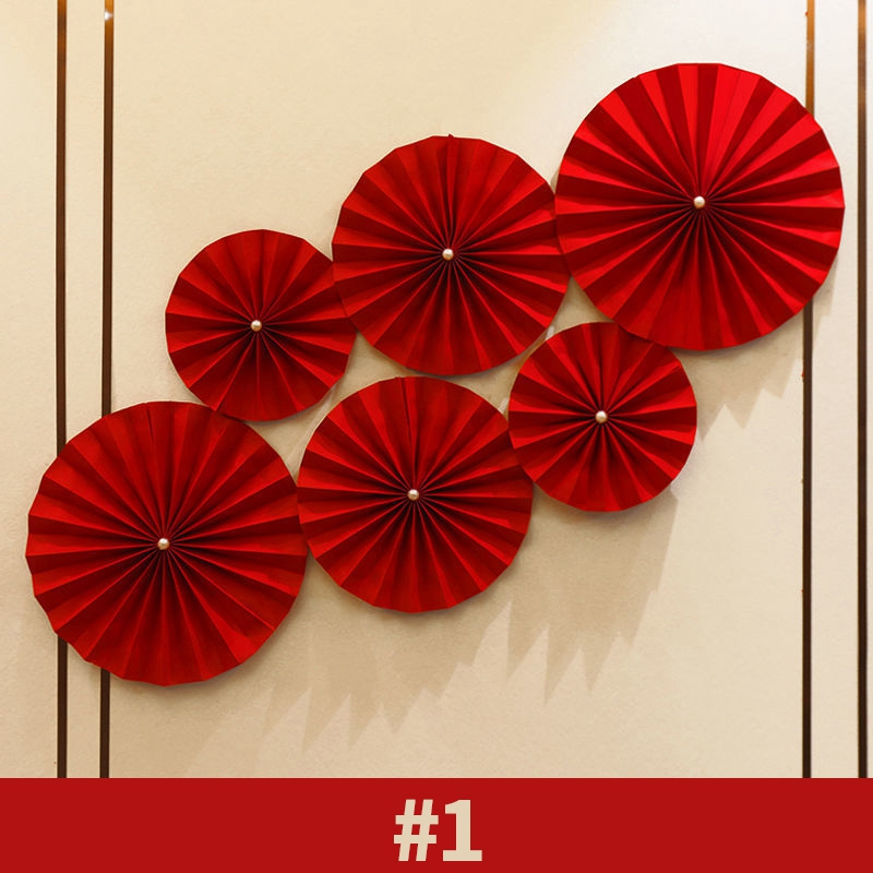 Decoración de boda china Fondo de matrimonio chino abanico de papel colgante adorno de pared abanico de papel rojo decoración de la habitación: Color zafiro profundo