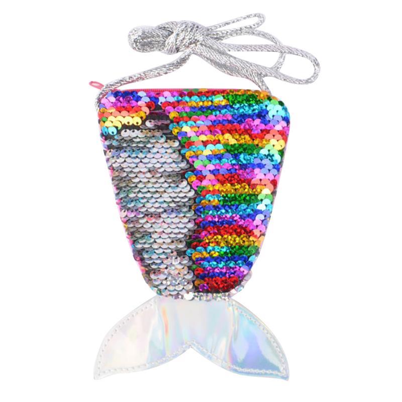 Pailletten Mermaid Staart Portemonnee Kids Mermaid Staart Vorm Pailletten Mini Schoudertas Rits Portemonnee kinderen tas: Multi