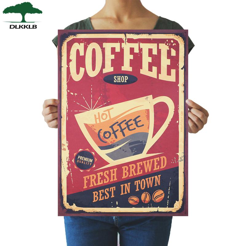 Dlkklb kaffebar skilt vintage plakat stor størrelse kraftpapir hjem dekorativt maleri 51.5 x 36cm cafe køkken væg klistermærke: Default Title