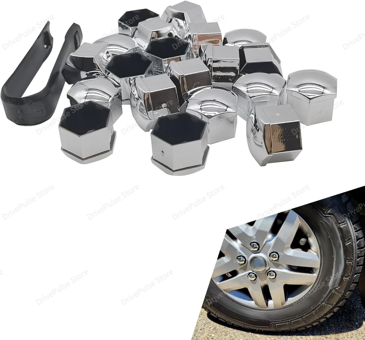 20 piezas cubiertas universales para tuercas de rueda 17/19/21mm-tapas para pernos de rueda a prueba de ust para coche, SUV, camión | Protección y decoración exterior: M12x1.5 / Plata