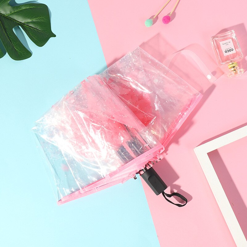 Pvc plasttyg transparent vikning körsbärsblommatryck söta kvinnor flickor rensar manuella paraplystudenter japanskt paraply