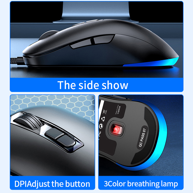 Wired Silent Mouse USB Office Computer Mouse 3200 DPI 7 Buttons Optical Ergonomic Gaming Mouse Support Full key programming Mice