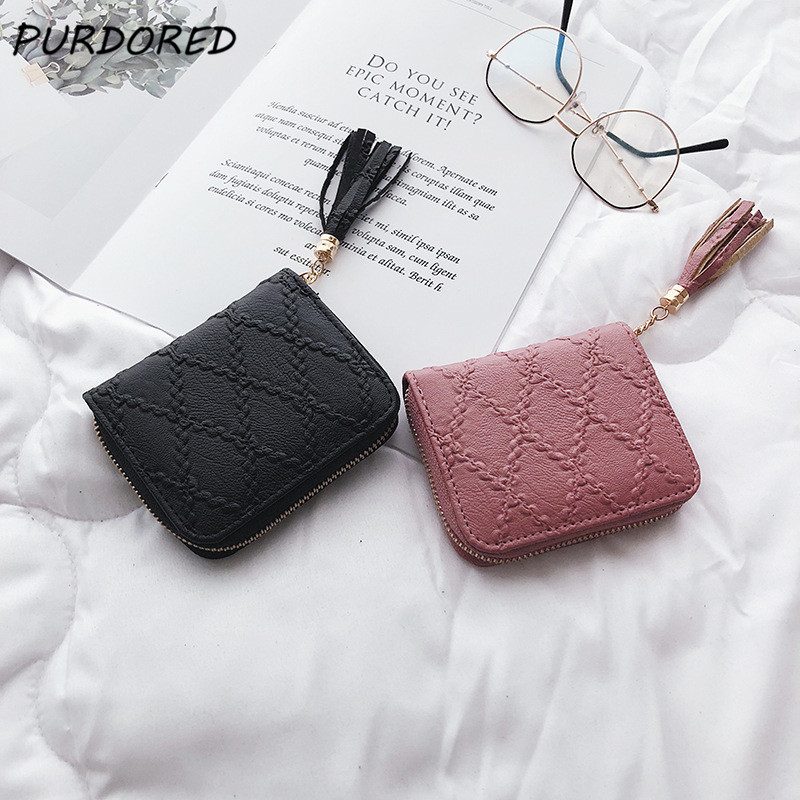 PURDORED 1 Pc Jahrgang Frauen Kurze Karte Halfter Quaste Dame Solide Geschäft Bank Karte fallen Kredit Ich würde Reisepass Abdeckung Karten brieftasche