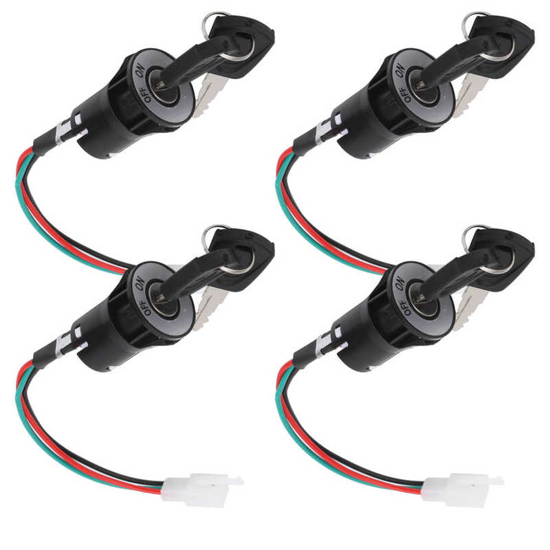 Ignition Switch Universal Ignition Starter Switch Three Power Cable Electric Bicycle Ignition Lock with Keys Barrel Switch