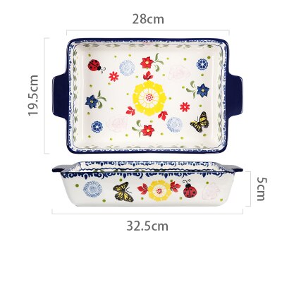 Rectangular Binaural Ceramic Bowl Cheese Baked Rice Tray Export Ceramic Baking Oven Household Utensils Tableware Set: D