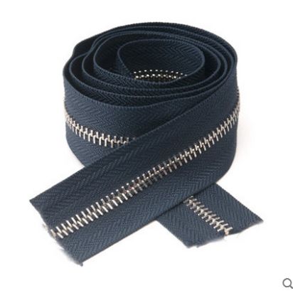 Multi color 5# metal Copper tooth zipper by yard: Navy Blue