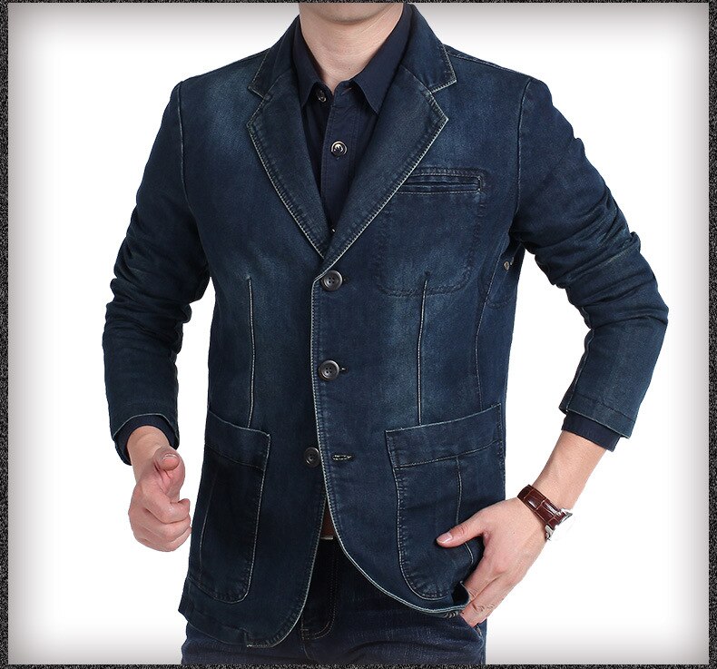 Nian jeep herr jeansjacka casual kavaj herr bomull vintage kostymjacka man blå kappa jeansjacka plus size jeans blazers: Mörkblå / 4xl