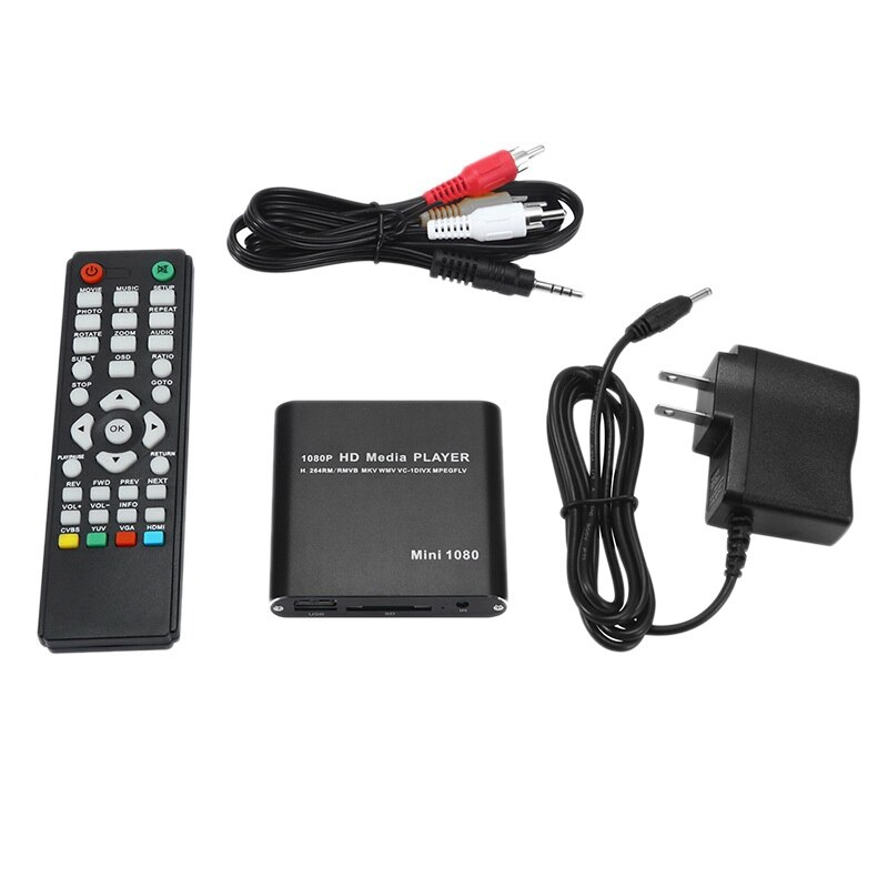 Multimedia Player Full 1080P USB External Media Player Hard Disk Player with Remote Control Support WMV MP3 HDD: US