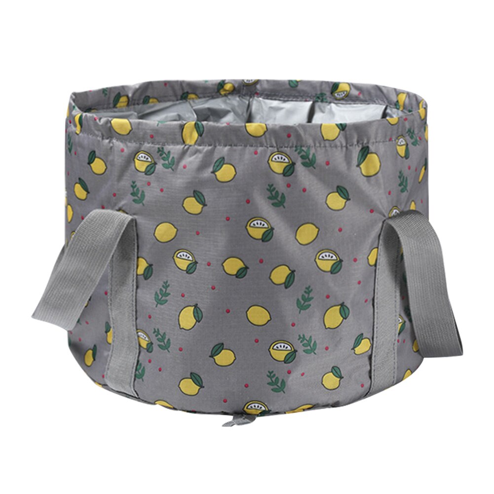 Hængende bærbar rejse håndvask udendørs camping citron trykt polyester sammenklappelig folde spand vandtæt med håndtag: Grå
