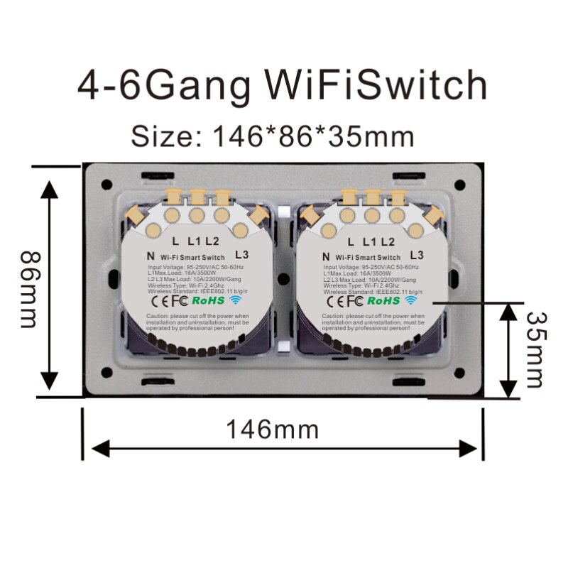 Wifi Smart Switch Tuya Ewelink 4 5 6 Gang Glas Touch Panel Wall Switch Draadloze Control Compatibel Met Alexa Google thuis