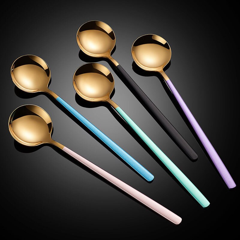 Cucharas doradas de acero inoxidable 304, Juego de 2 piezas de cubiertos dorados, cuchara de postre dorada única, cubertería Ettuce