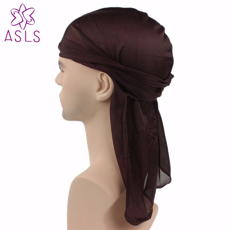 2 stk / lot satin mænd stretchedcap hip hop du doo rag durag ensfarvet kat hat slips hale til mænd: Kaffe