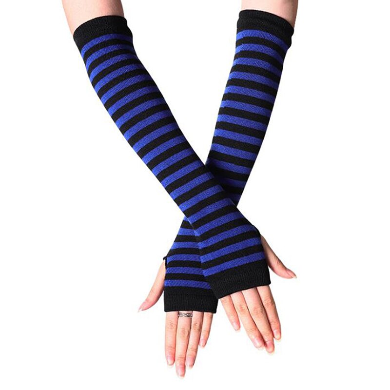 Herfst Pols Arm Hand Arm Warmers Gebreide Vingerloze Handschoenen Lange Mouwen Zachte Gestreepte Arm Handschoenen: blue