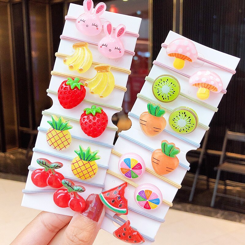 Mooie Cartoon Kinderen Paardenstaart Houder Chouchou Kit Fruit Elastische Rubberen Haarband Set Haar Ring Kinderen Haar Accessoires