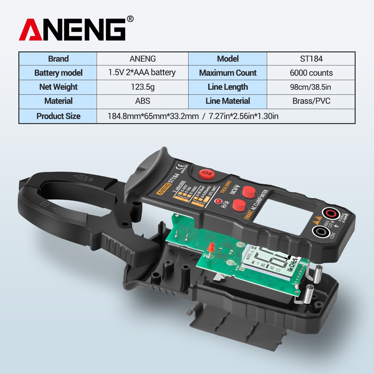 Digital Multimeter Clamp Meter DC/AC Voltage Detector AC Amp Meter with Ohm Capacitance NCV Continuity Diode Temperature Tester