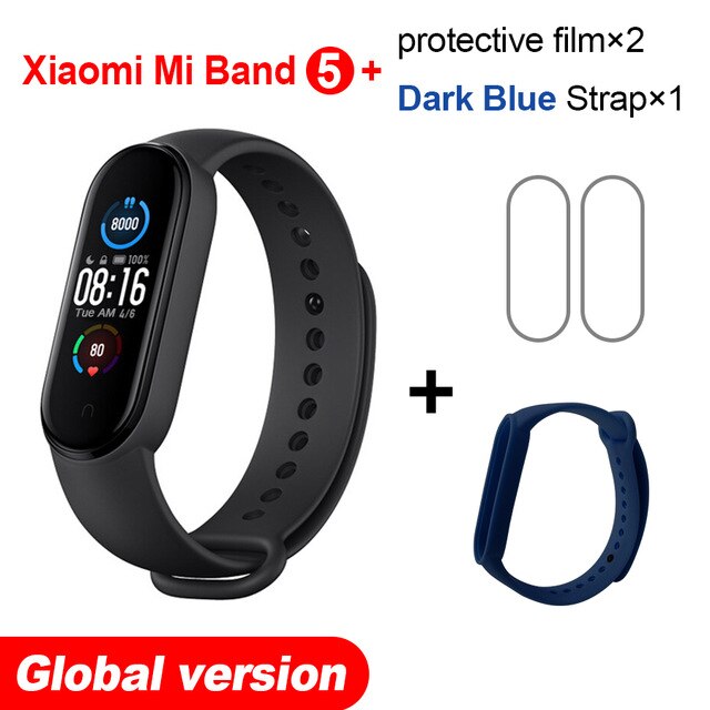 Xiaomi Mi Banda 5 Intelligente Del Braccialetto 4 di Colore Dello Schermo di Tocco di Miband 5 Wristband Fitness Pista di Ossigeno Nel Sangue Monitor di Frequenza Cardiaca smartband: GB N Dark Blue Strap