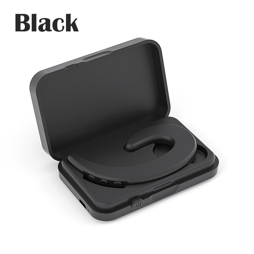 Mic Earpieces Earhook Bone Conduction Wireless Bluetooth Earphone For Iphone Android Bluetooth Headset With Charging Box: Black