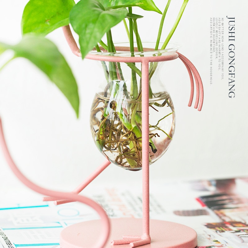3 typer lyserød flamingo form glas bordplade bonsai blomst bryllup jul dekorativ metal vase boligindretning tilbehør