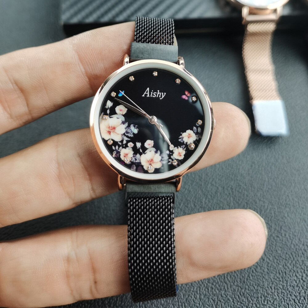 Aishy Dameshorloge - Milanese Magneetband - Quartz Uurwerk - 34mm Wijzerplaat