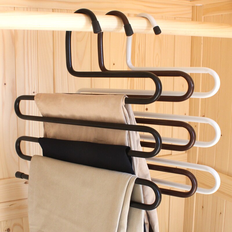 Sainwin 2pcs/lot Multifunctional pants hanger multi-layer pants hanging slip-resistant trousers hangers wardrobe pants clip