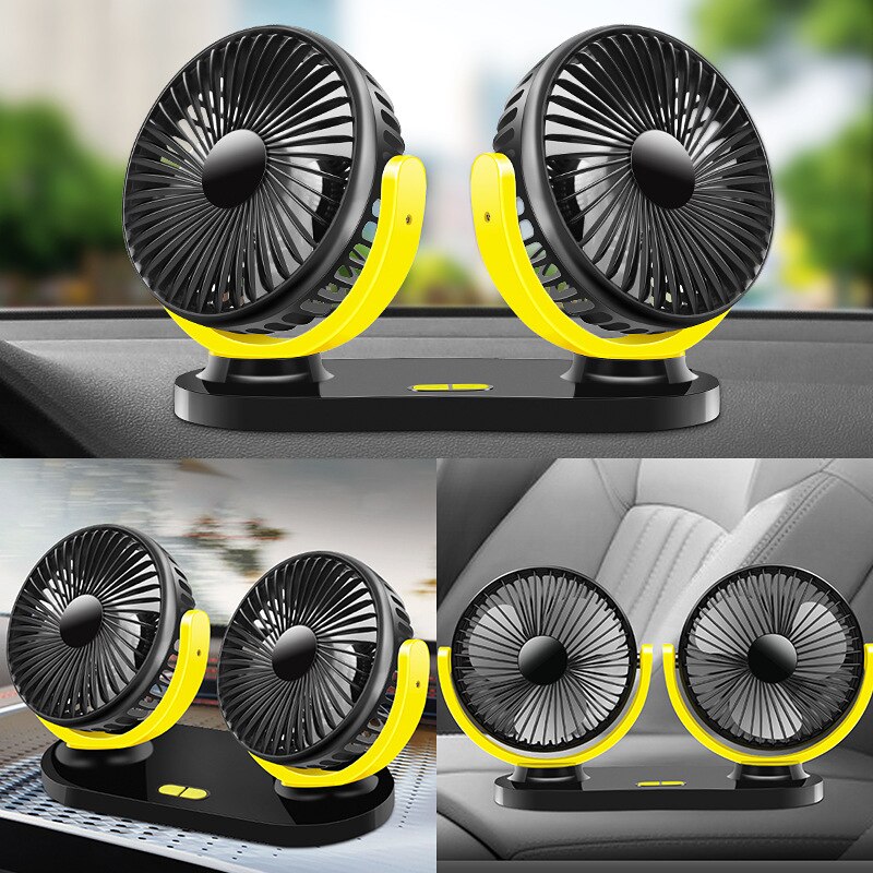 12v/24v usb universal 360 graders allroundjusterbar bil auto luftkylning dubbel huvud fläkt instrumentbräda kylare luft fläkt bil fläkt