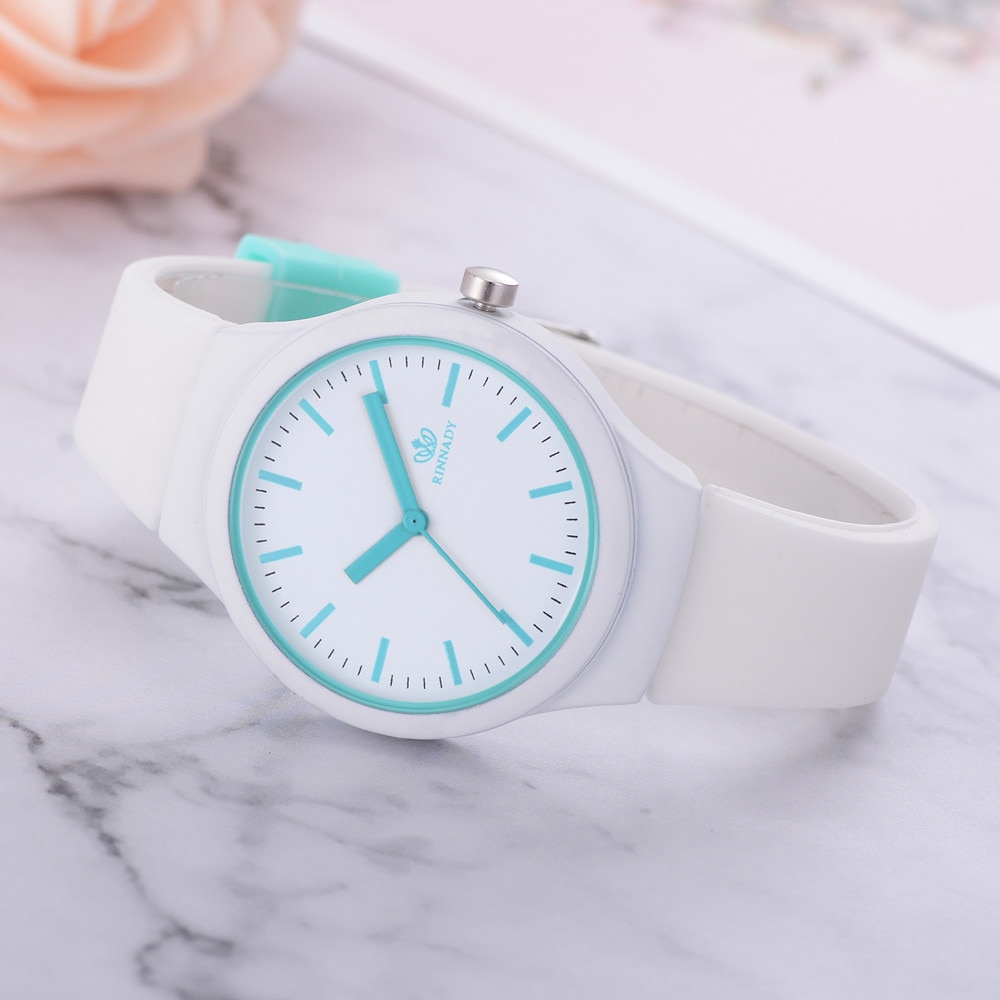 Dameshorloge met effen patroon, siliconen band, casual dameshorloges