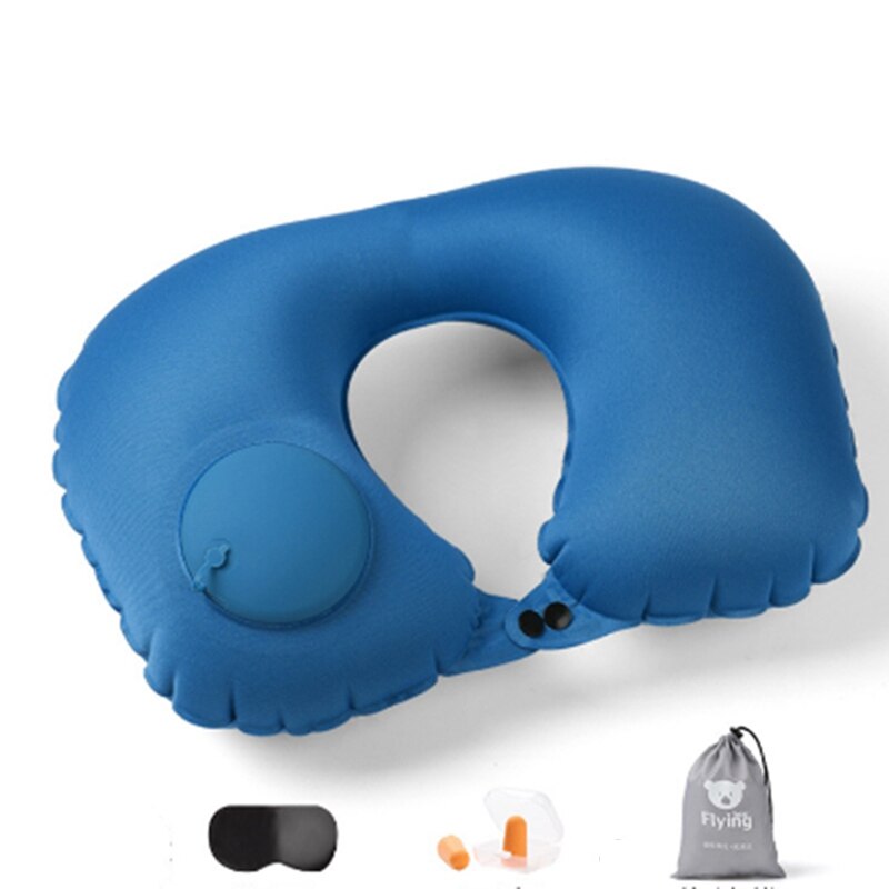 Opblaasbaar Nekkussen, Volledig Verstelbare Hals Kussen Voor Vliegtuig Reizen, Auto, Bus En Rail Reizen Kussen: Blauw