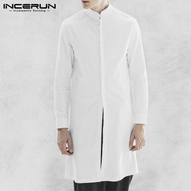 INCERUN Men Shirt Long Sleeve Stand Collar Cotton Vintage Top Men Solid Indian Style Casual Streetwear Men Long Shirt Hombre 5XL