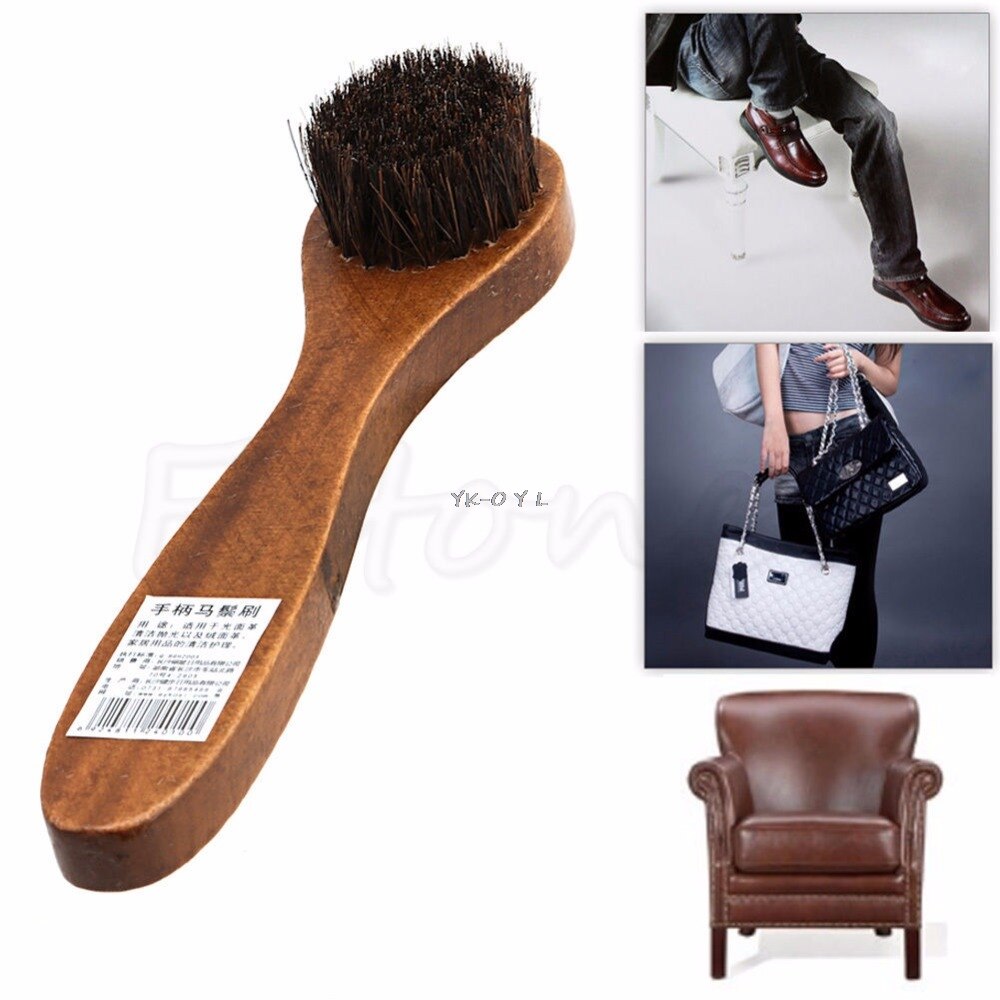 Langt træhåndtag børstehestehårbørste sko støvelpolish skinne rengøring dauber