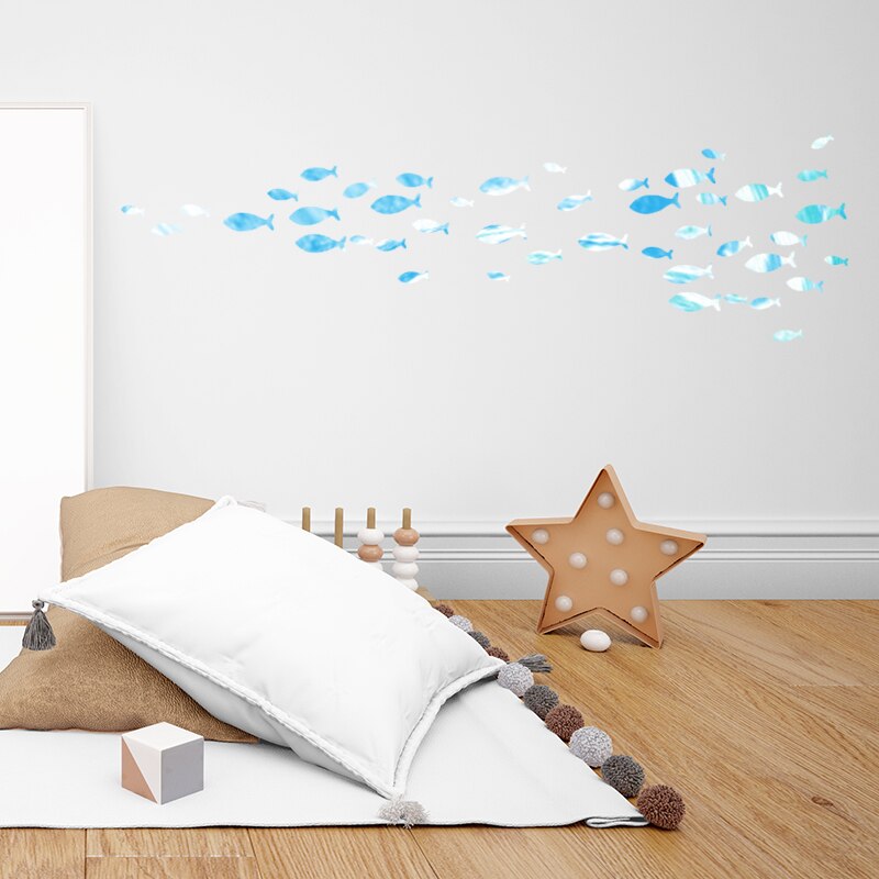 60Pcs Set Under The Sea Fish Waterproof Vinyl Decal Tiles Wall Stickers For Bathroom Kitchen Home Decor