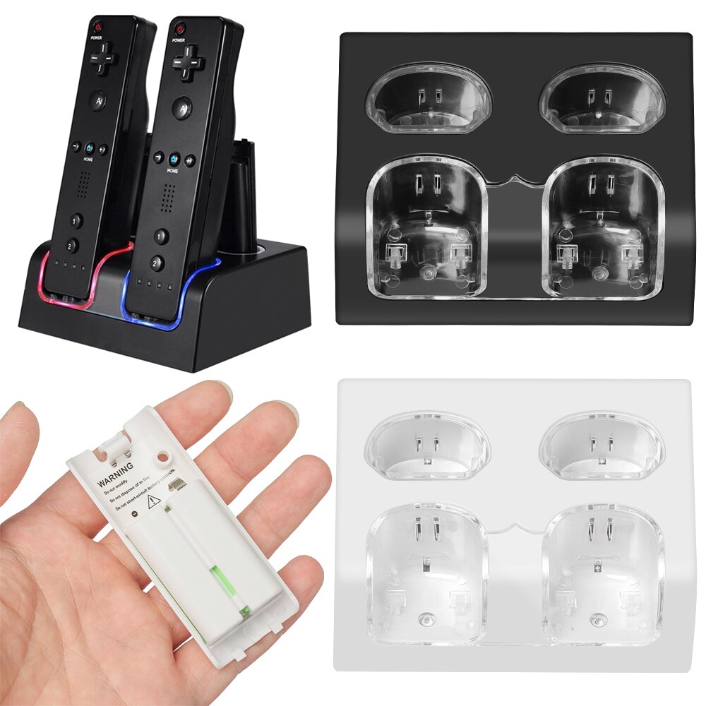 Draagbaar oplaadstation, oplaadstation met 4 oplaadbare batterijen voor de nintendo wii-afstandsbediening en gamingaccessoires
