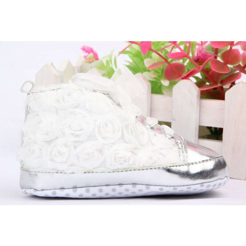 0-18M Baby Girl PU Leather Shoes Non-slip Lace Floral Embroidered Soft Shoes Prewalker Walking Toddler Kids Shoes: White / 7-12 Months