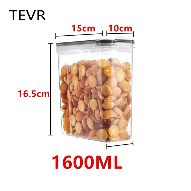 Kitchen Storage Food Storage Containers Jars for Bulk Cereals Plastic Transparent Sealed Cans for Flour Sugar Oatmeal Spices: 1600ml