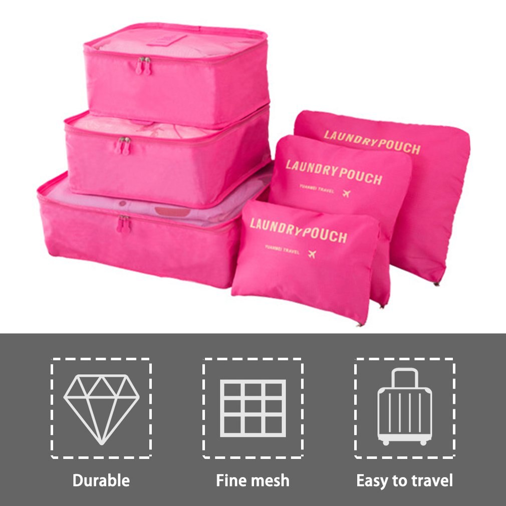6 Pcs/set Nylon Packing Cubes Set Travel Bag Organizer Large Capacity Travel Bags Hand Luggage Clothing Sorting First Aid kits