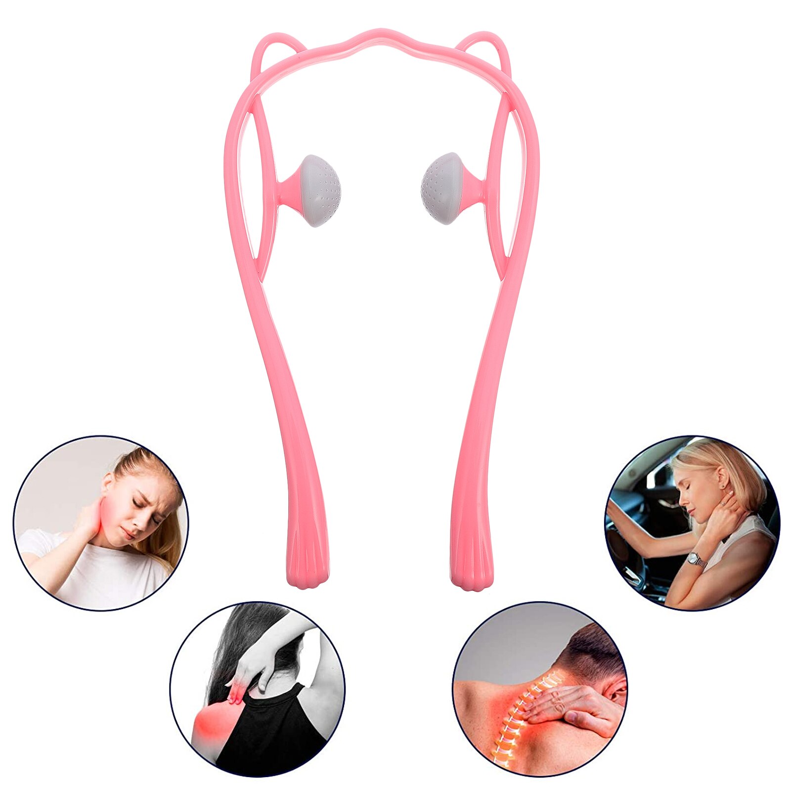 1Pc Hand-held Roller Manual Neck Massager Health Care Massager: Pink