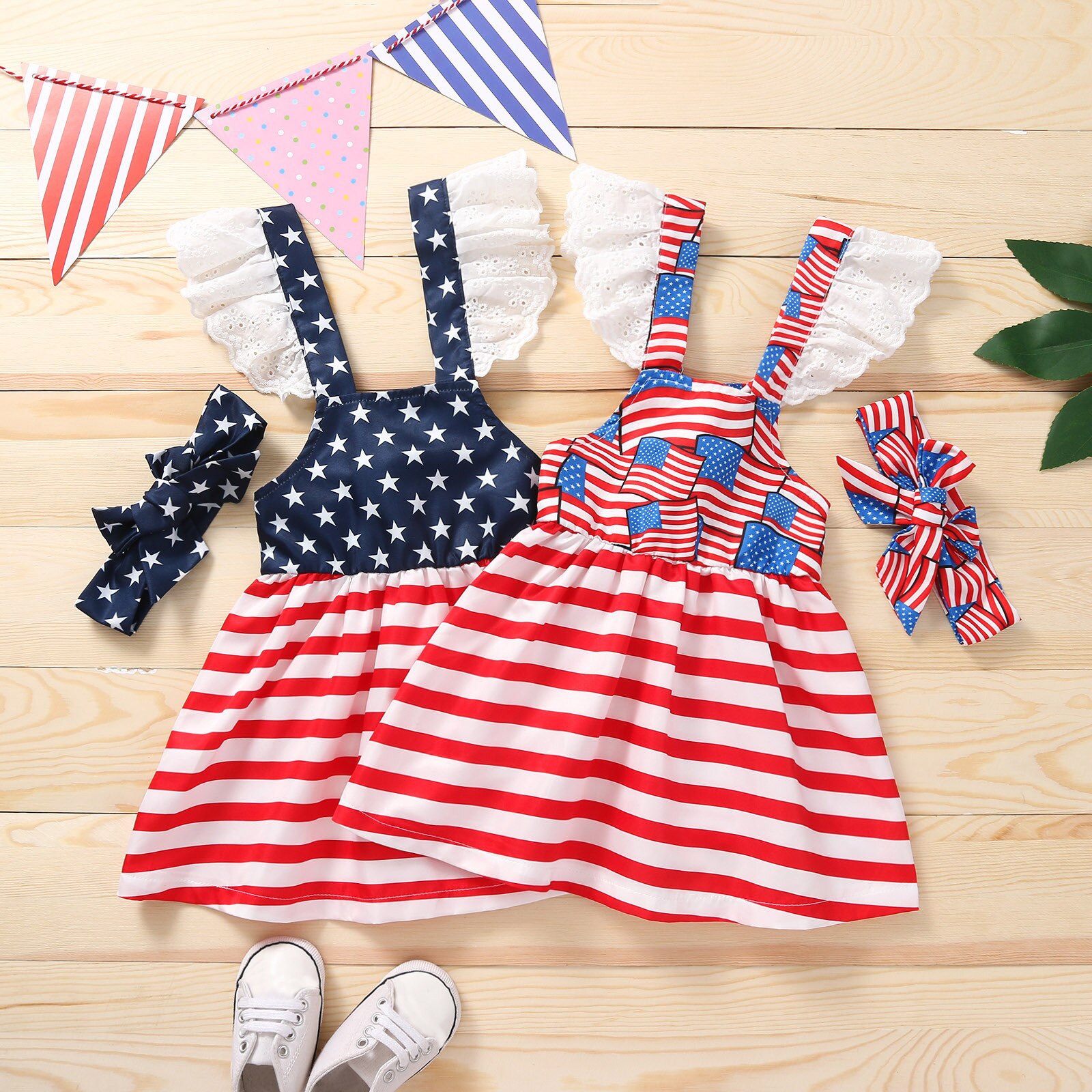 Summer Dresses For Kids Toddler Baby Girls 4th-of-July Stars Striped Printed Backless Princess Dress Baby Girls Beachwear