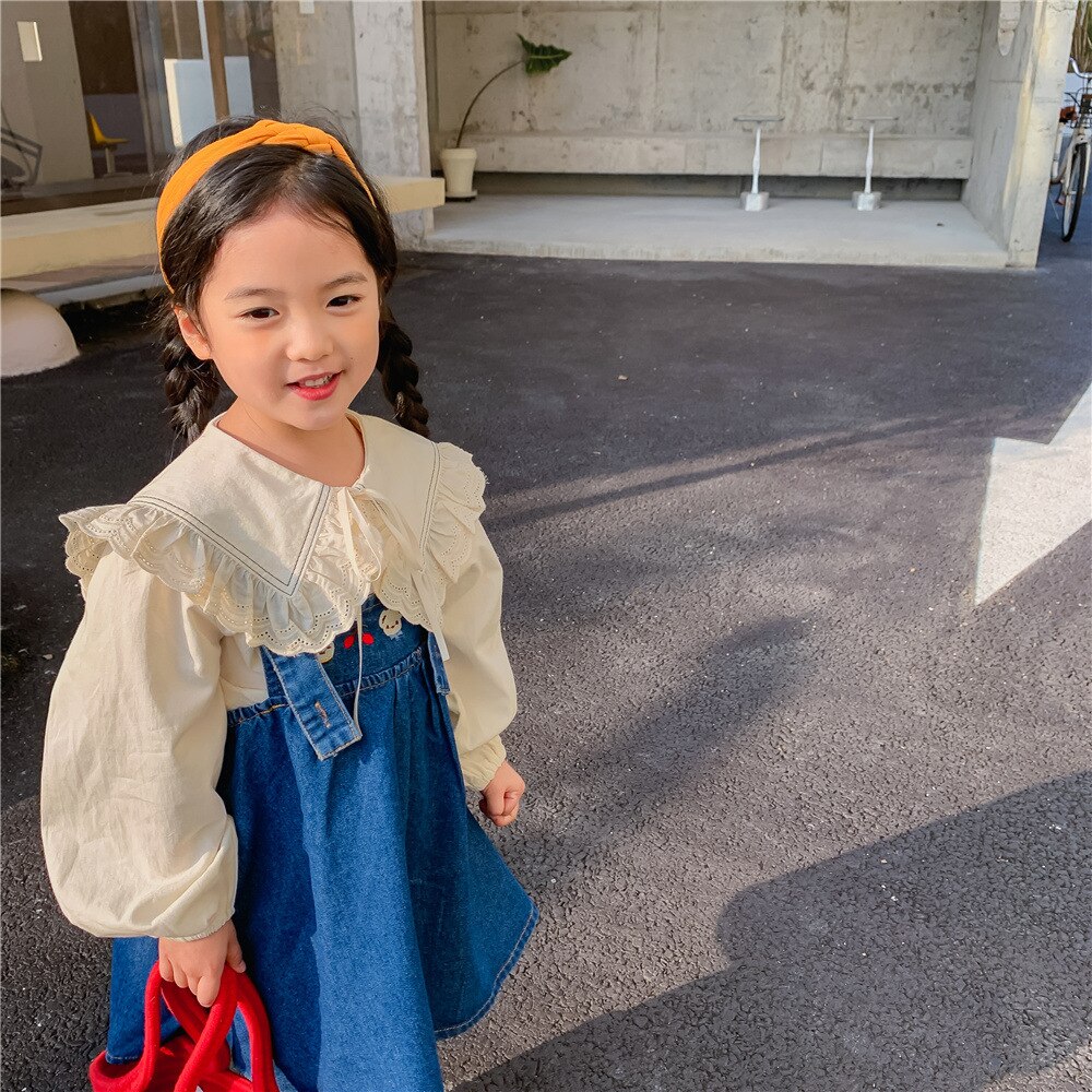 Camisa de encaje para niña 9900B, ropa para niño, blusa con letras bordadas para niña, blusa con cuello de retales de encaje, Tops 2022