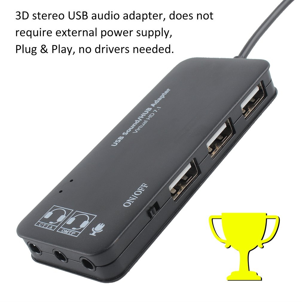 3 Poort USB2.0 Hub Externe Usb Geluidskaart Geen Externe Driver Stereo Geluidskaart Ruisonderdrukkende Headset Adapter Voor Laptop pc