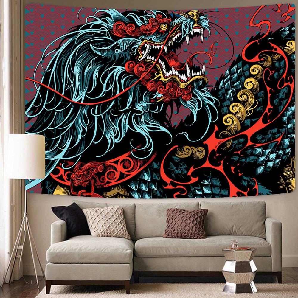 Simsant Chinesischen stil einhorn Drache Tier Totem Wandteppich Hängen Bunte Dekorative Zauberstab Kunst Chinesischen Mythen Tagesdecken