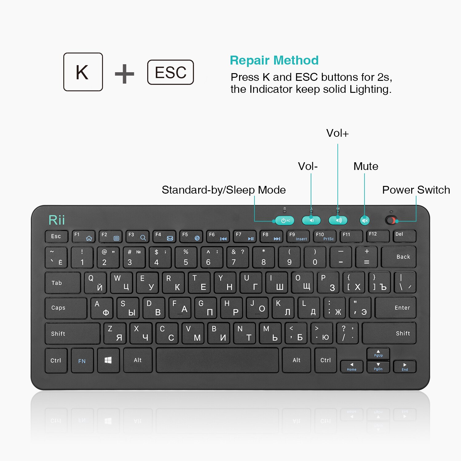 (Limited Edition) Rii RKM709 2.4G Wireless Russian Keyboard &amp; Mouse Combo,Multimedia Office Keyboard for PC,Laptop,Desktop