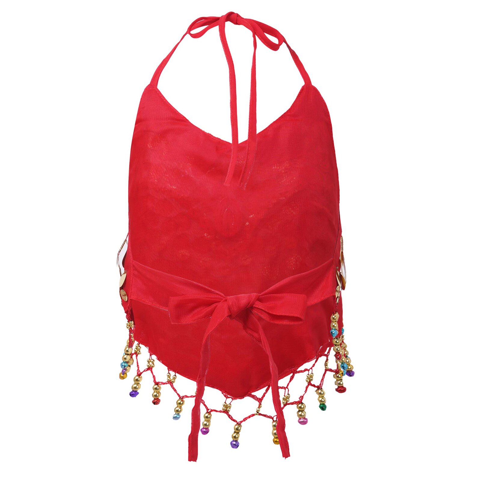 Abbigliamento per danza del ventre per bambini Kid Girls senza maniche allacciato Halter Backless paillettes campane nappa Decor Crop Top per danza del ventre