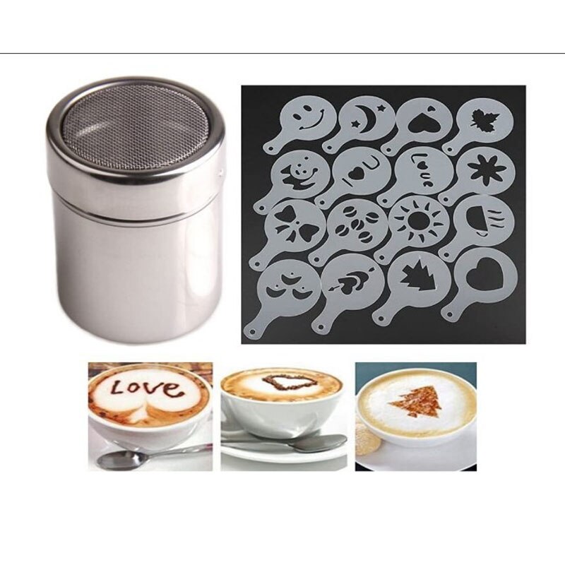 Molde para café capuchino, plantilla para decorar café, espray de espuma, molde para pastel, azúcar en polvo, Chocolate, cacao, montaje de impresión de café
